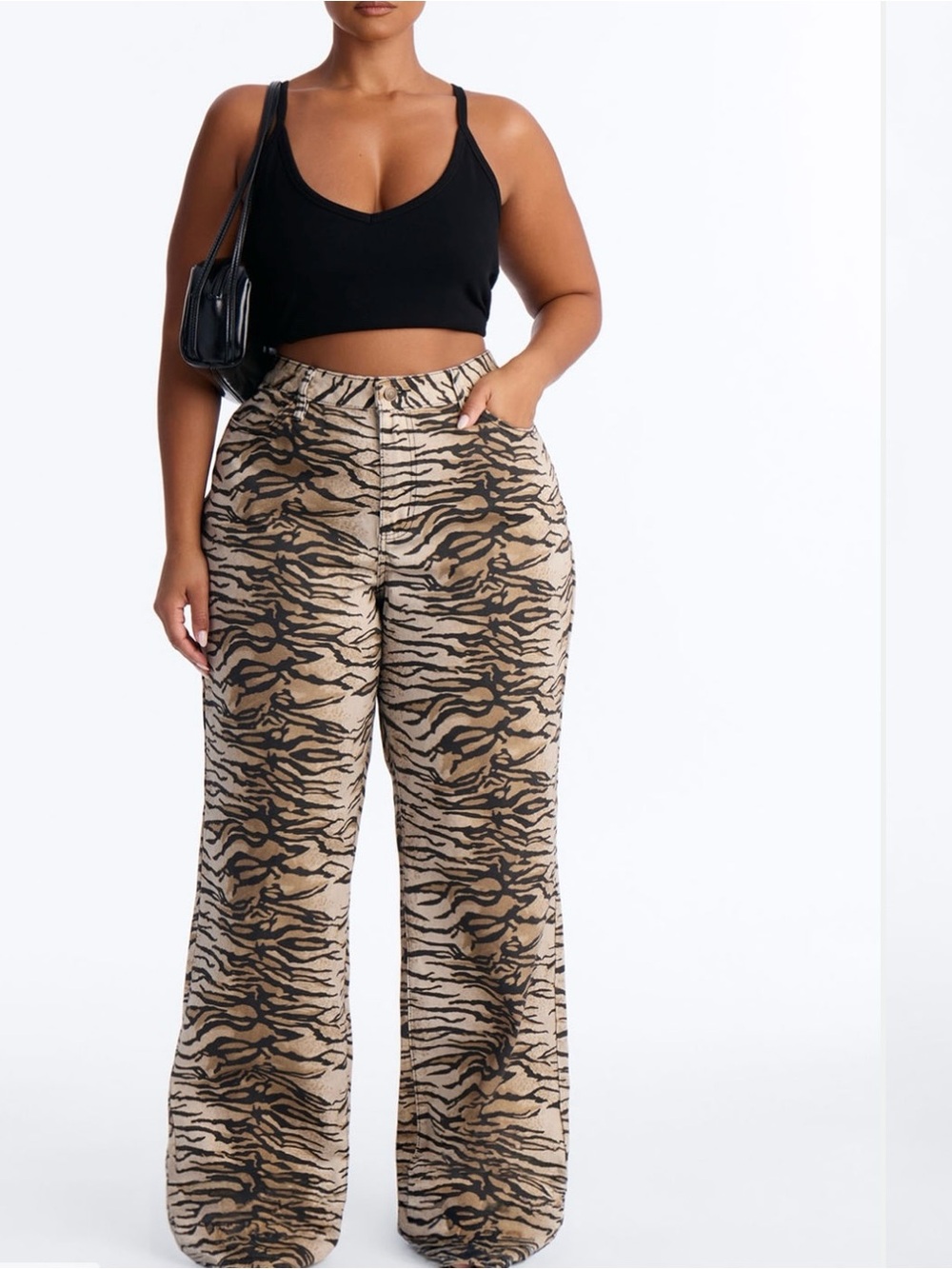 Fashion Nova Tan & Black Animal-Print Wide Leg Pants